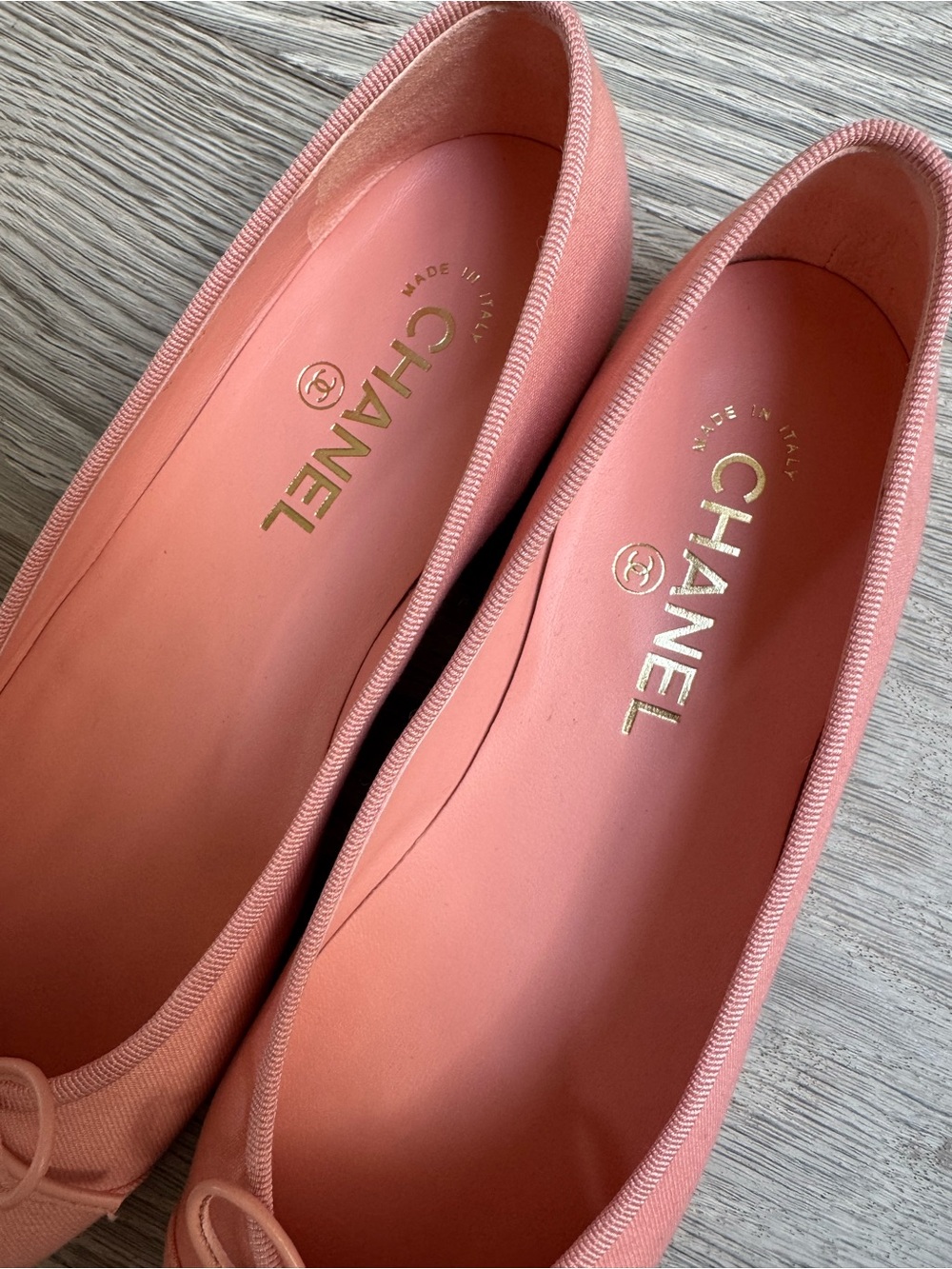 NWT CHANEL Coral Pink Canvas Ballet Flats with Bow - Picture 5 of 9